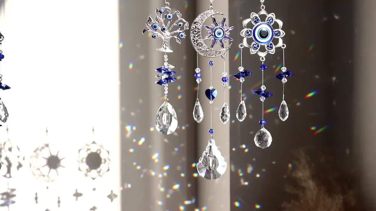 3 Handmade Evil Eye Crystal Sun Catchers, Suitable For Home And Garden Decoration - Resist Negative Energy And Bring Good Luck