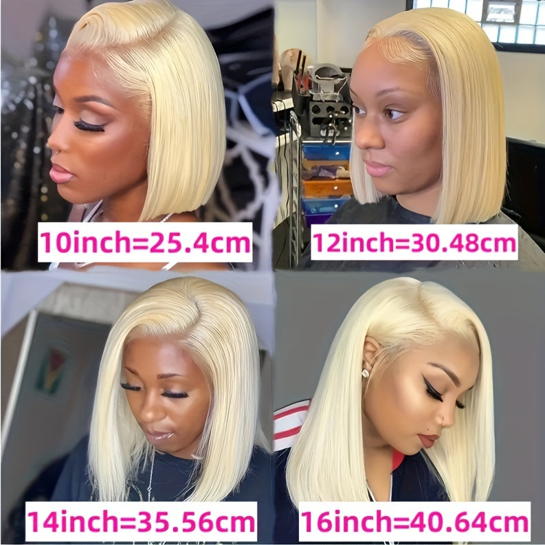 613 Blonde Bob Wig Human Hair 13x4 Blonde Lace Front Wigs Human Hair Pre Plucked Transparent Lace 180% Density 613 Frontal Wig Brazilian Straight Short Bob Wigs