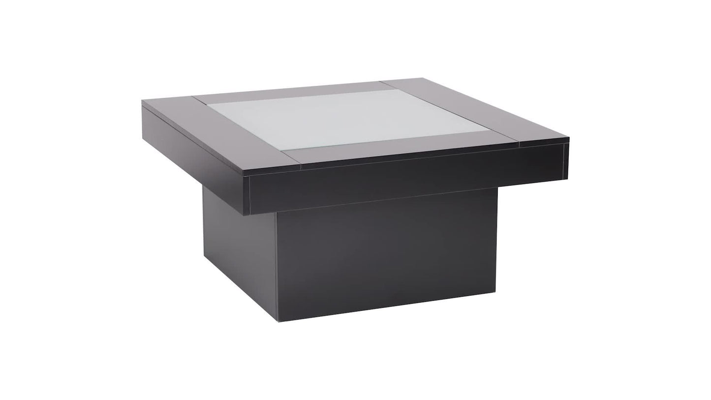 Modern 35.4" Square Coffee Table with LED Lights - Large Black Centerpiece, Tempered Glass Top & Engineered Wood Frame for Living Room or Home Office