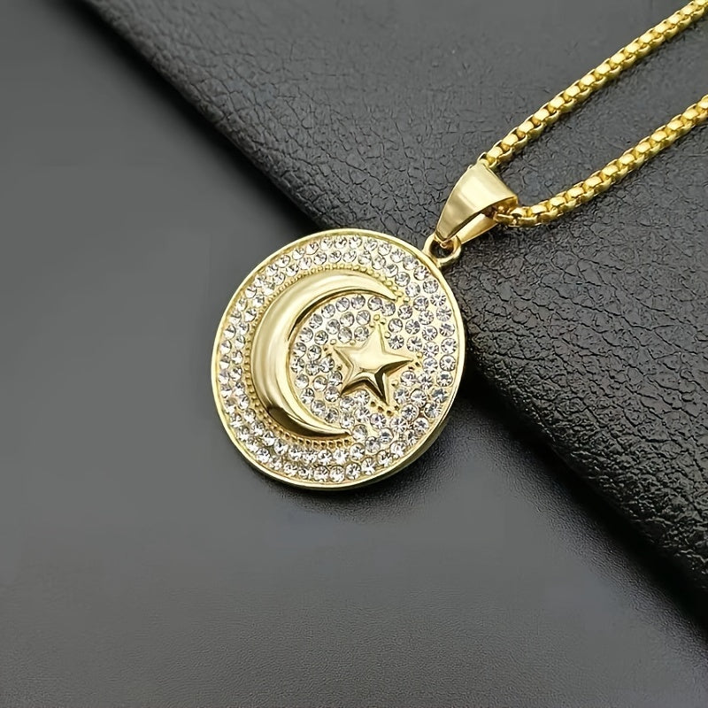 1pc Muslim Crescent Moon And Star Islam Necklace - Unisex Amulet, Islamic Jewelry - Stainless Steel - For Men & Women - Perfect Gift for Muslim Friends & Family