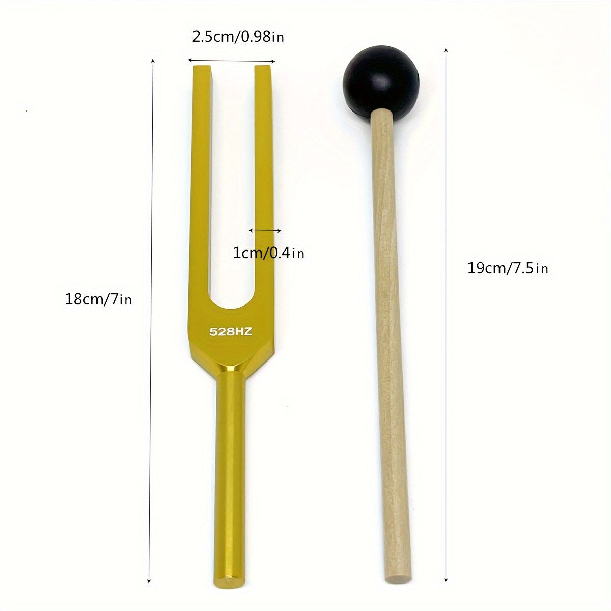 Golden color 528Hz Chakra Tuning Fork Brain Body Sound Forks Solfeggio Frequencies with Silicone Hammer Cleaning Cloth relaxing ambient sounds to align with the frequency of Love