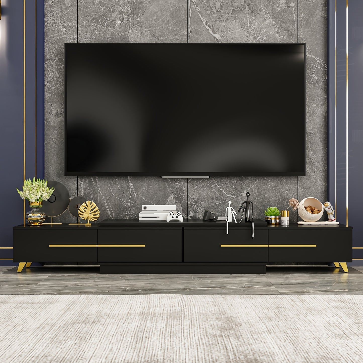 [Adjustable Design, Veneer Finish] Modern Adjustable TV Console & Media Cabinet - Spacious Storage with Drawers, Tripods, and Veneer Finish - Living Room Entertainment System