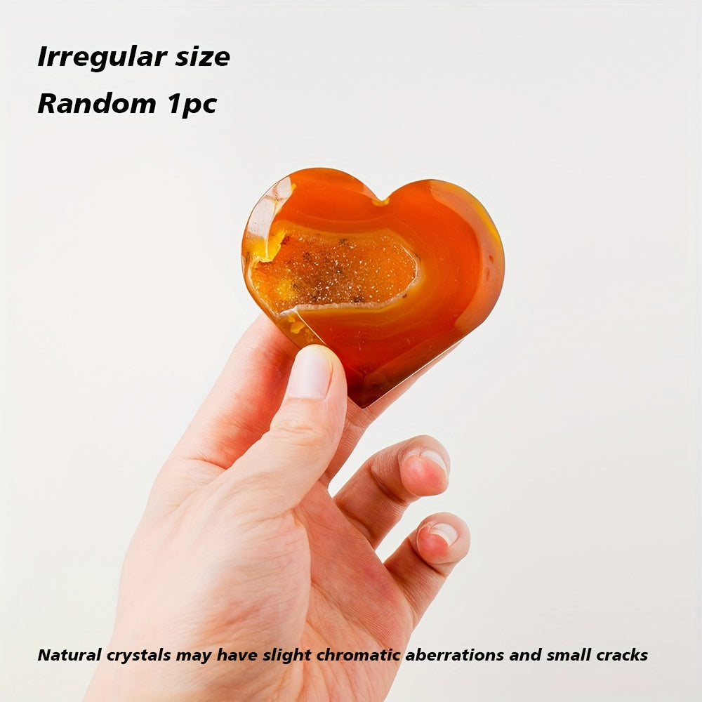 1pc Natural Carnelian Crystal Heart Red Agate Cluster - Spiritual Gift Home Ornament, Ideal choice for Gifts