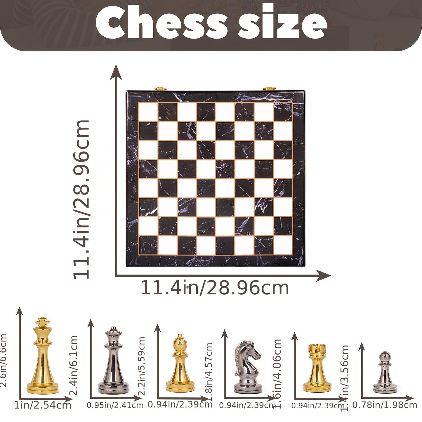 Metal Chess Set For Adults – Marbling Chess Board With Chess Pieces – Travel Chess Sets With Extra Queens With Zinc Alloy Metal Pieces – Ideal For Beginners And Professional Players