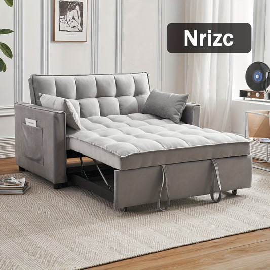 Sleeper Sofa Bed Convertible Couch with Pullout Bed, Reclining Backrest, Storage Pockets  Modern Space Lounge Furniture for Living Room, Includes Toss Pillows