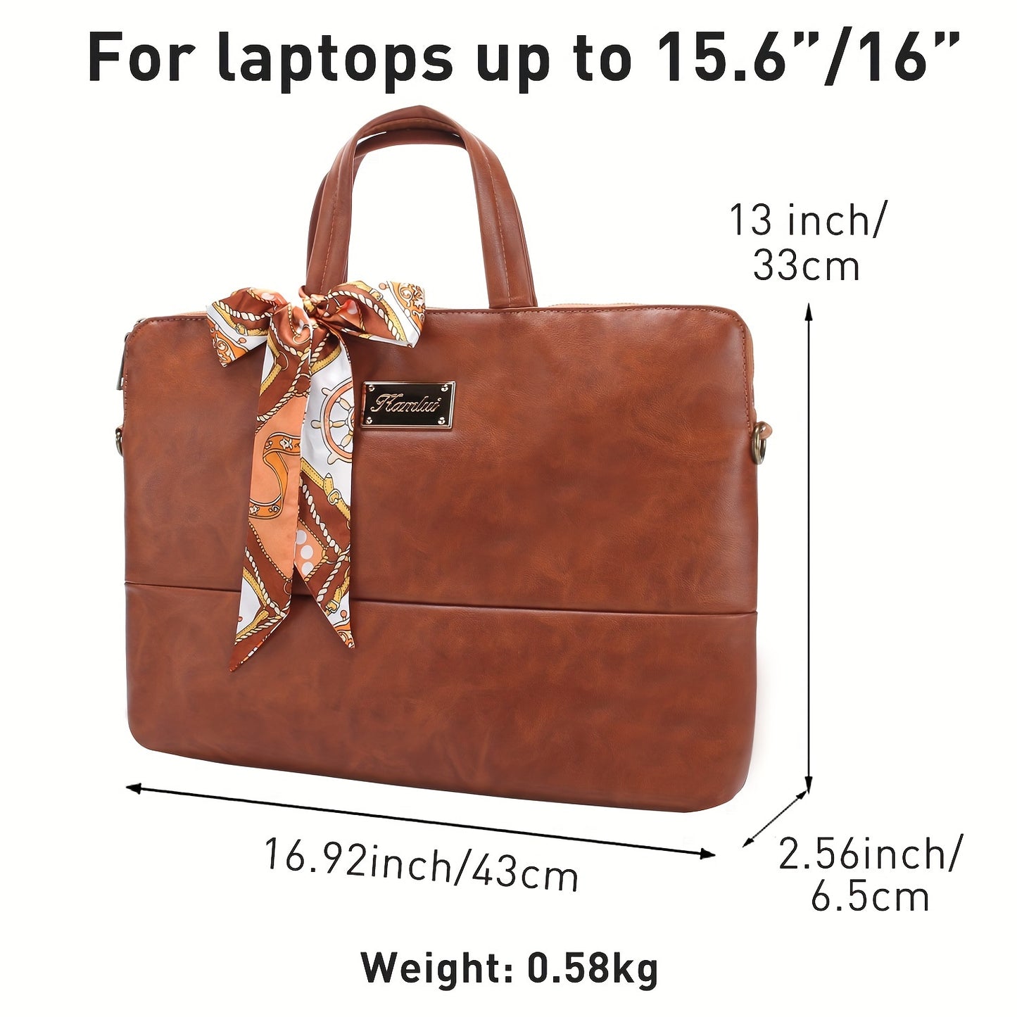 Kamlui Chic Waterproof Laptop Bag for Women - Slim & Stylish, Fits 15.6" to 16" for MacBook Air Pro & HP, TSA-Approved Faux Leather Briefcase with Trolley Sleeve and Notebook Compartment, Brown