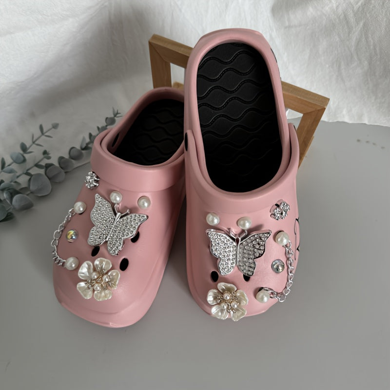 Casual Cartoon Bear Pattern Mules & Clogs for Women, Breathable EVA Platform Heel Clogs with Bow Embellishment, Versatile Indoor/Outdoor Fashion Footwear - Quanzhou Manufactured