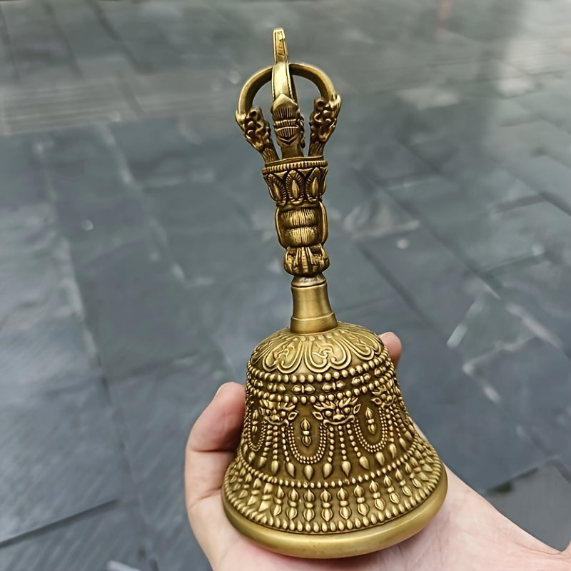 Retro Tibetan Secret Artifacts Five-Pronged Vajra Bell Pestle Ornaments Lucky Carved Bell Ornaments Home Living Room Office Hand-Cranked Bell Decorative Ornaments Art Craft Ornaments Collectibles