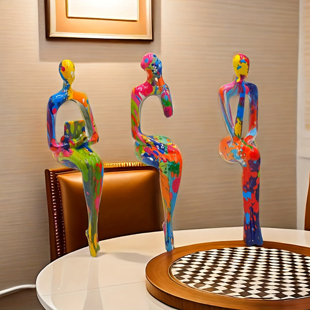 3pcs Modern Resin Abstract Figures Set, Multi-Pose Sitting Design, Living Room Decor, No Electricity Needed, Ideal for Halloween, Easter, Thanksgiving Decorations