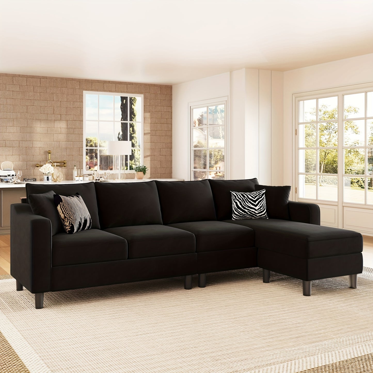 Belffin Velvet 4 Seat L Shaped Convertible Sectional Sofa Couch