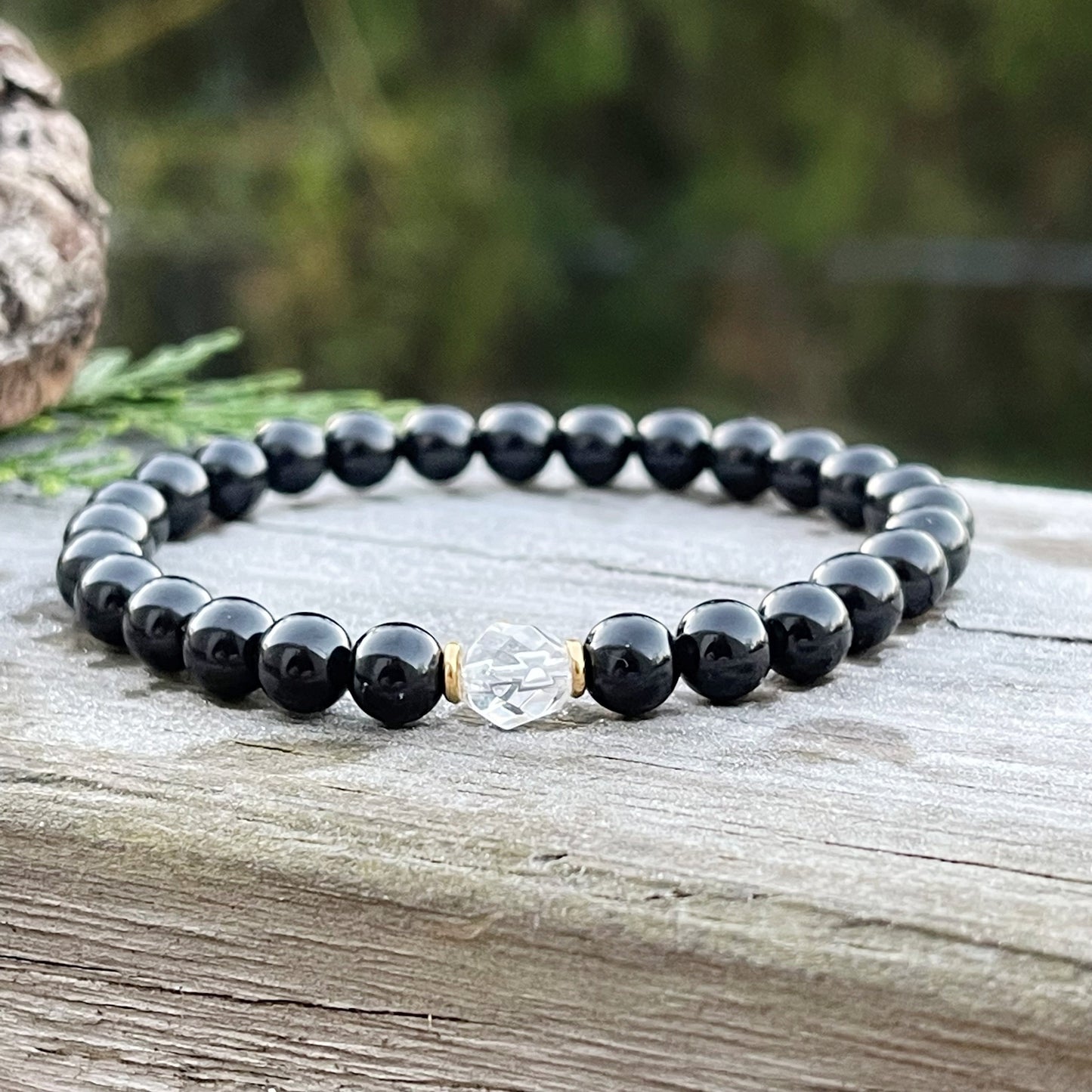 Black Tourmaline Bracelet with Faceted Quartz – Emotional Balance & Amplified Protection Jewelry, 1pc