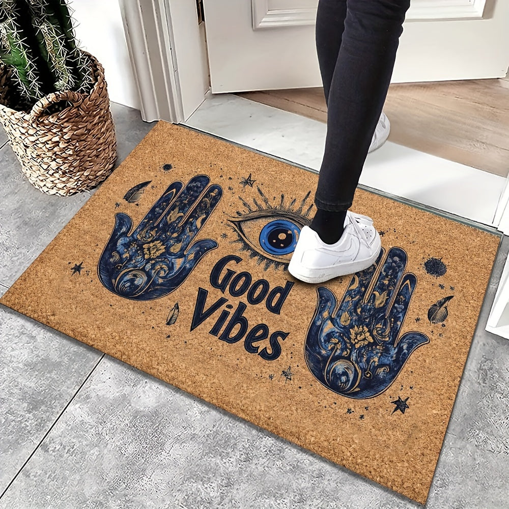 1pc Evil Eye Welcome Mat, Non-Slip Polyester Rug, Machine Washable, Braided Doormat with Rubber Backing, Lightweight Rectangle Floor Mat for Home, Outdoor, Entrance, Bedroom, Balcony - Christmas Gift Home Accessory