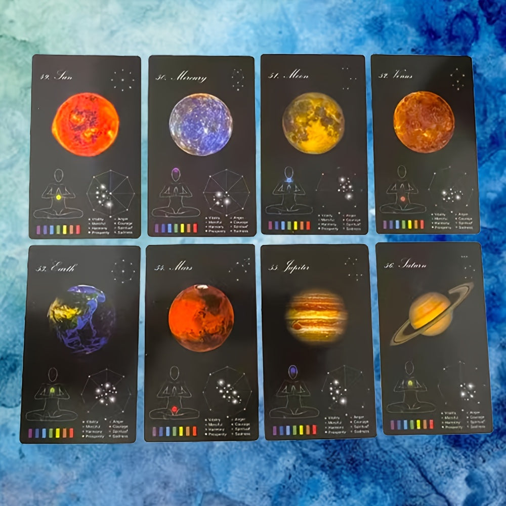 Crystal Healing & Planet Oracle Cards Deck - 60 Card Stock Divination Cards with Guidebook for Astrology & Energy Work, Educational Tarot Game for Adults, Teens 14+