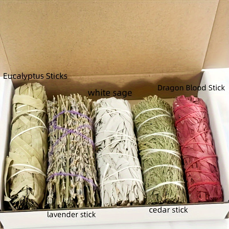 Sage Cleansing Kit, Containing White Sage, Cedarwood, Dragon'S Blood Sage, Eucalyptus And Lavender Incense Sticks, Combination Gift Set for Energy Cleansing, Meet Different Needs, Christmas Gift