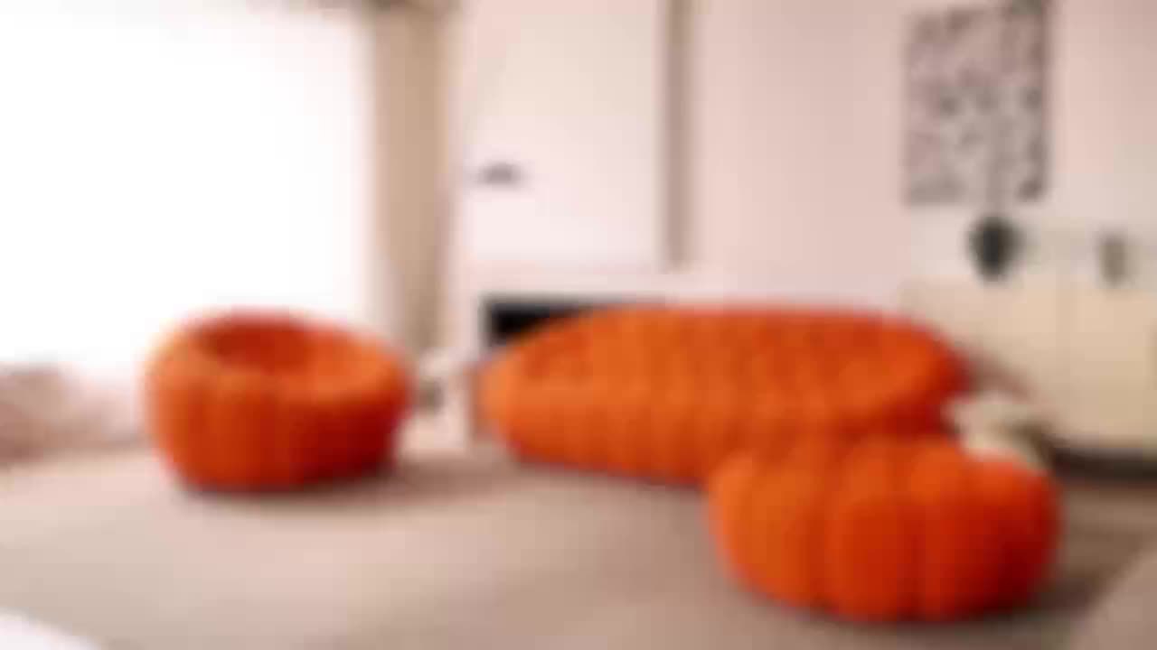 [Vibrant Orange Modular Bean Bag] Oversized 3D Textile Modular Bean Bag Sofa with Ottoman - Vibrant Orange, High-Resilience Foam for Ultimate Comfort, Durable Mesh Fabric, Easy No-Install Setup