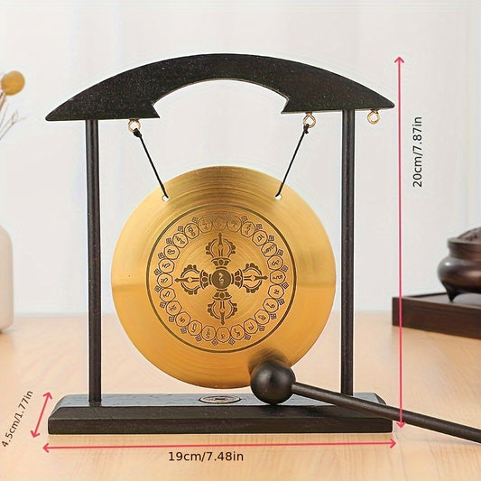 Zen Meditation Gong with Stand, Ringing Copper Alloy, Yellow - Ideal for Yoga, Sound Healing, and Home Office Decor