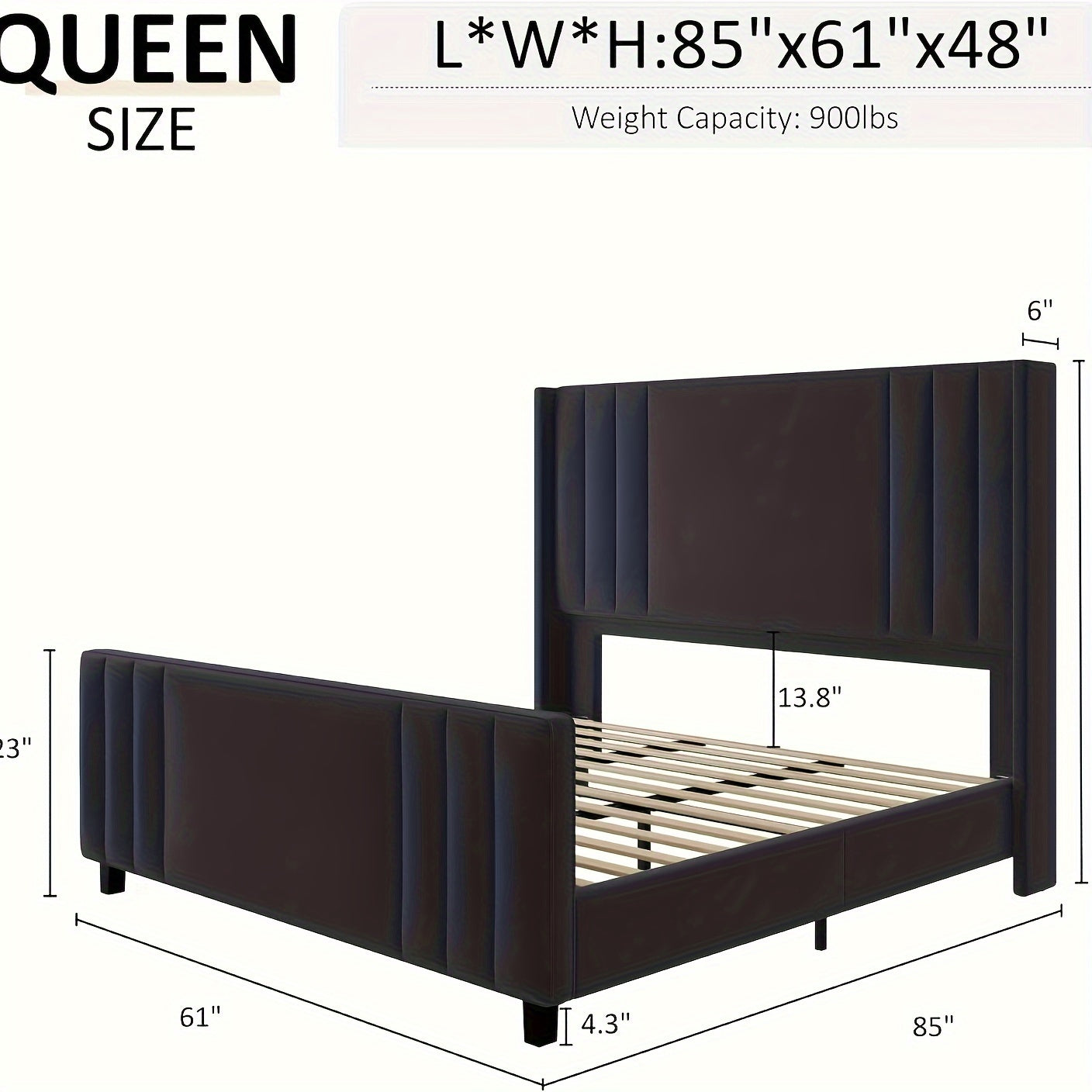 Queen Velvet Upholstered Platform Bed Frames featuring a Vertical Channel Tufted Headboard and Footboard with Wingback Design, Wood Slats Mattress Support, No Box Spring Required Black