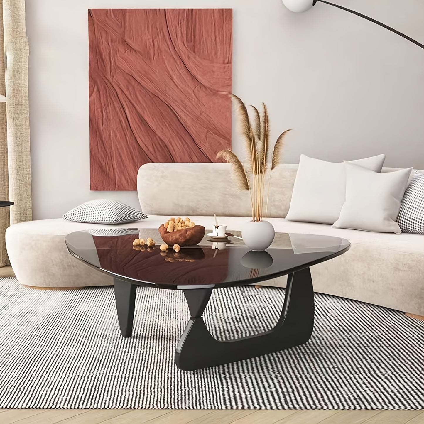 Glass Coffee Table Modern Mid-century Coffee Table Triangle Smooth Edge Coffee Table for Living Room Farmhouse Coffee Table Small Stylish Living Room Furniture Easy to Install