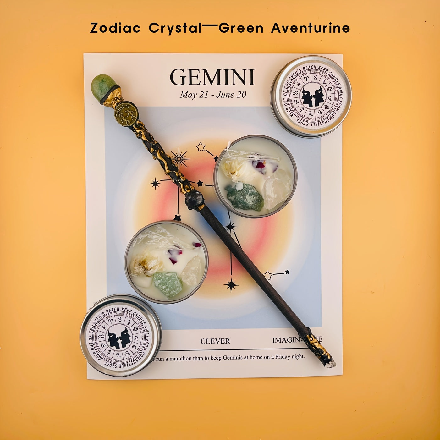 [Magic Crystal] Zodiac Crystal Magic Wand And Zodiac Crystal Candle Set, Constellation Stone, Blue Wind Chime Fragrance, Free Storage Box, Wizard Wand, Scepter, Cosplay, Gift, Energy, Healing, Magic Props, Witchcraft, Divinat