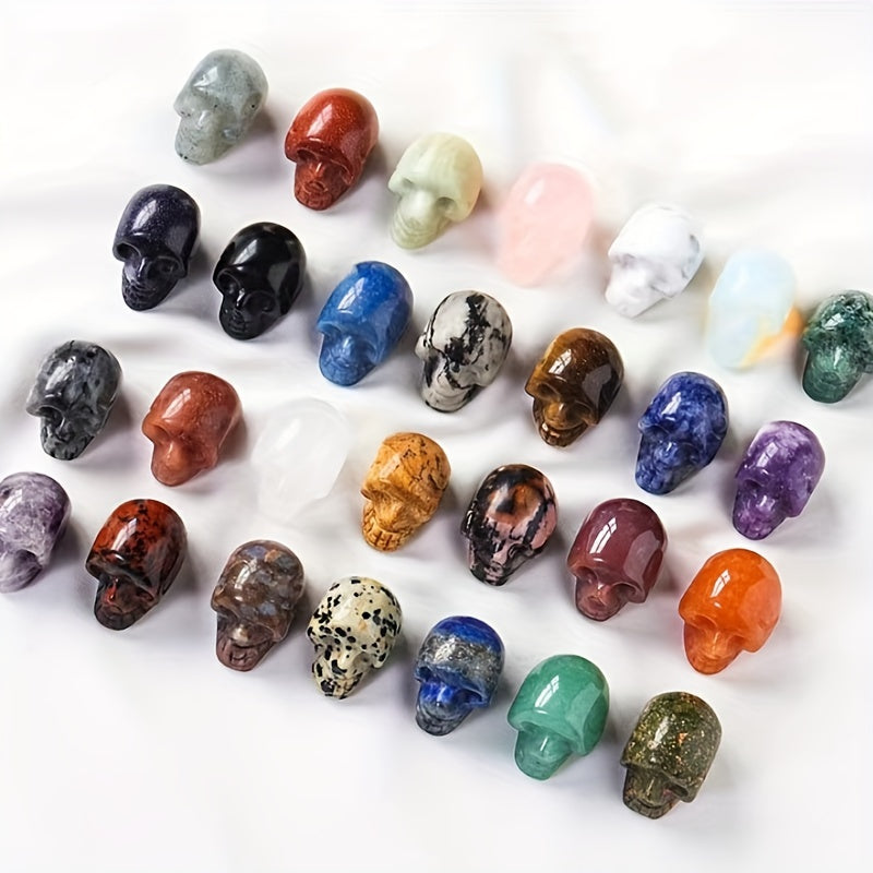 10pcs Set of Polished Natural Crystal Skulls - Reiki Gemstone Statues for Home Decor & Desktop Display