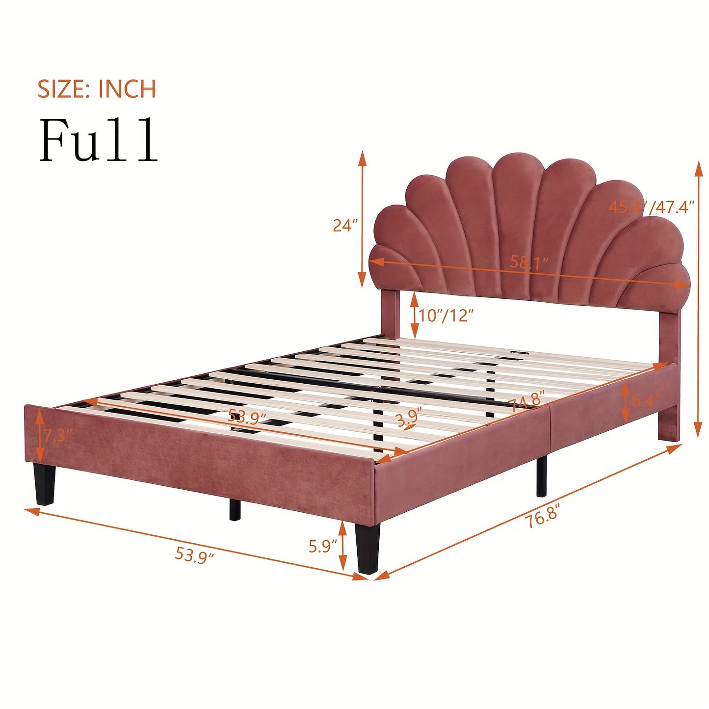 Queen Size Velvet Upholstered Platform Bed with Flower Pattern Headboard, Modern Platform Bed Frame with Wood Slats Support for Boys Girls Teens Adult, Under Bed Storage (Bean Paste Red, Queen)