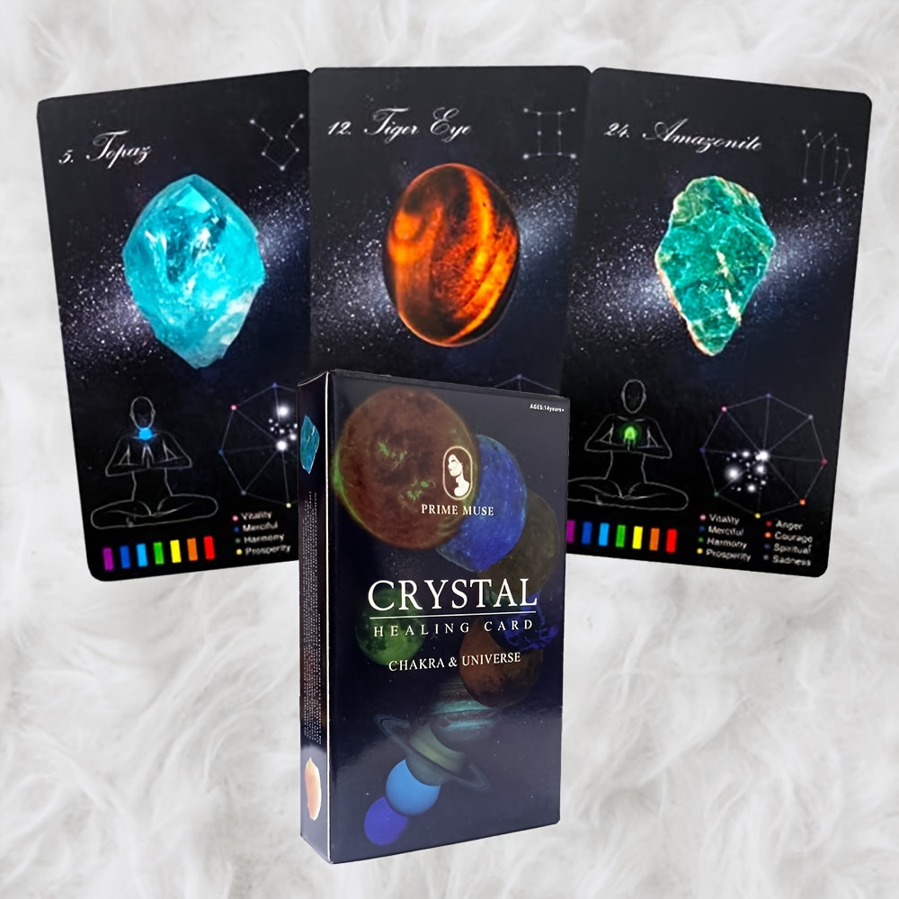 Crystal Healing & Planet Oracle Cards Deck - 60 Card Stock Divination Cards with Guidebook for Astrology & Energy Work, Educational Tarot Game for Adults, Teens 14+