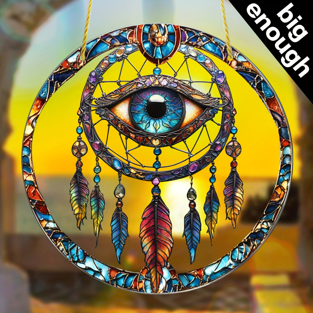 Evil Eye Dreamcatcher Sun Catcher - 9"x9" Acrylic, Boho Chic Wall Decor for Home & Halloween, Unique Gift for Men, Gothic & Protective Spirit