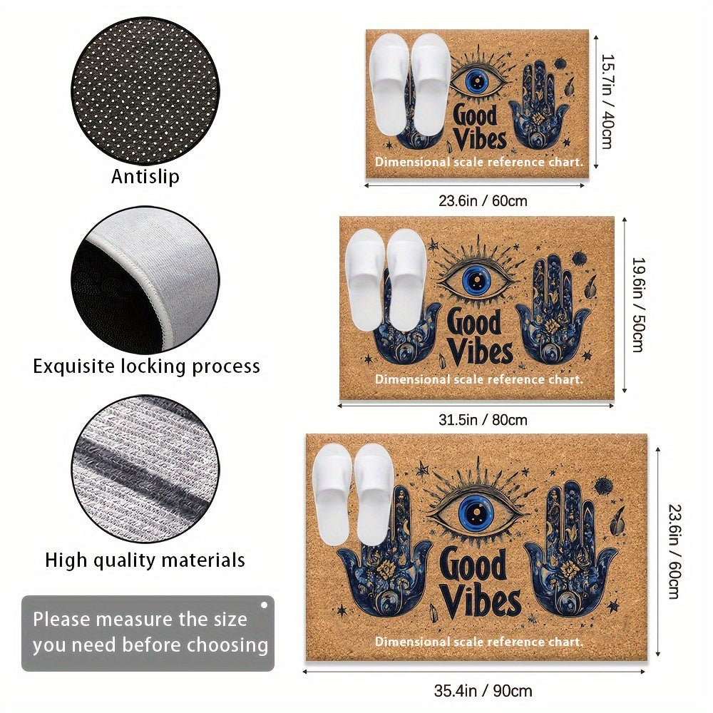 1pc Evil Eye Welcome Mat, Non-Slip Polyester Rug, Machine Washable, Braided Doormat with Rubber Backing, Lightweight Rectangle Floor Mat for Home, Outdoor, Entrance, Bedroom, Balcony - Christmas Gift Home Accessory