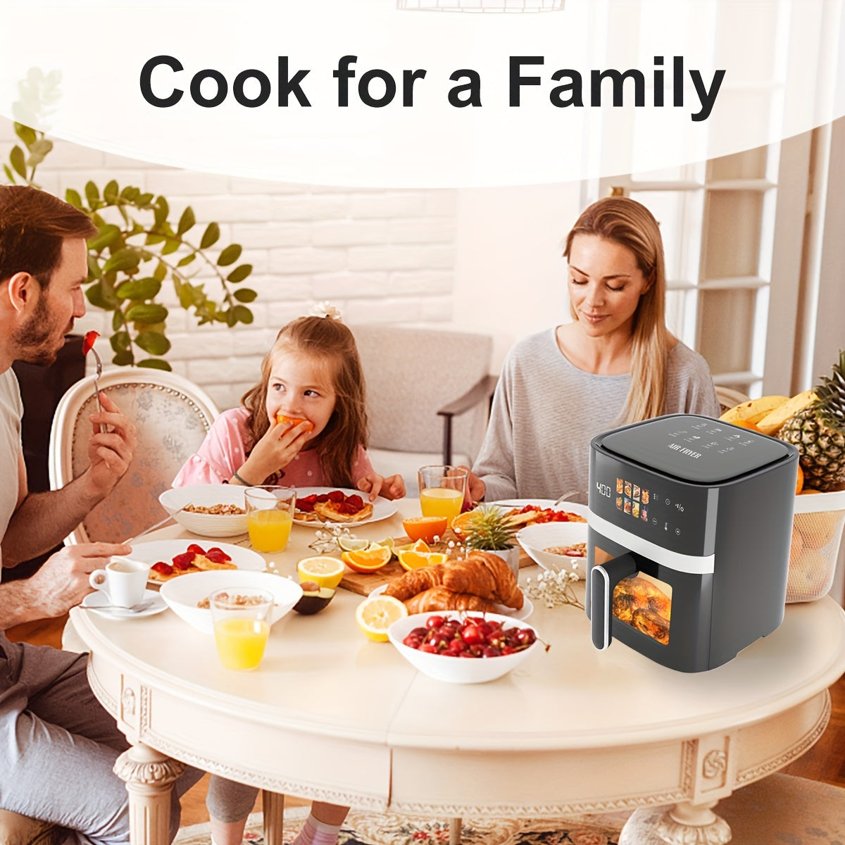 5 Quart Large Capacity Air Fryer with Stainless Steel Rack Basket, Smart Cooking Programs, LCD Touchscreen, Multifunctional Electric Fryer, Black Kitchen Appliance