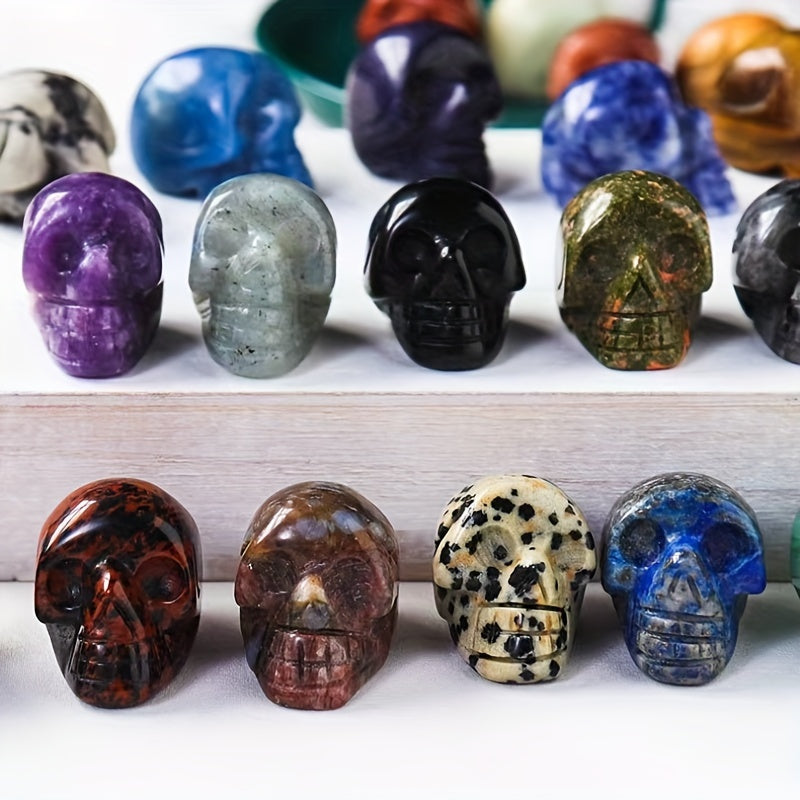 10pcs Set of Polished Natural Crystal Skulls - Reiki Gemstone Statues for Home Decor & Desktop Display