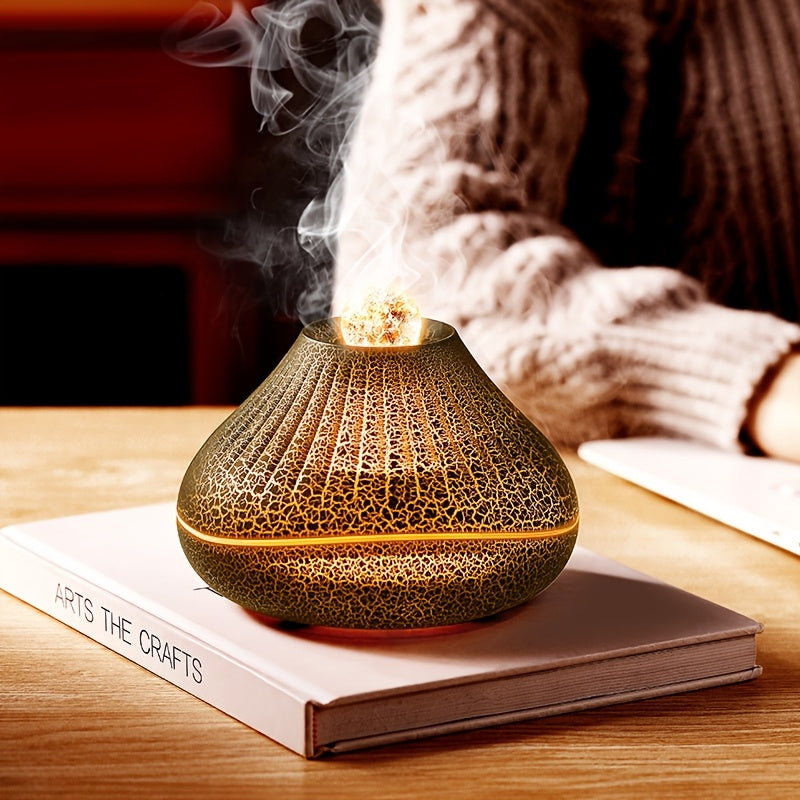 USB-Powered Volcanic Lava Crack Aromatherapy Diffuser with Humidifier, Night Light & Essential Oil Functionality – Ideal for Home Decor, Bedroom, Office, and Car