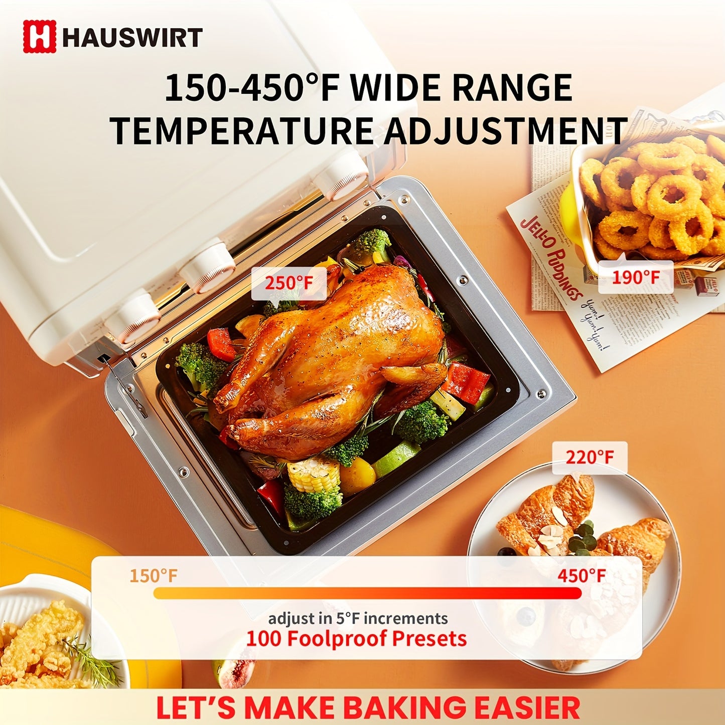 Hauswirt Air Fryer Conventional Oven K3, 6-in-1 Combo, 19L Extra Capacity Air Fryer, Baking And Frying Integrated, 1250 Watts, 150°F - 450°F, Non-Stick, Stainless Steel, Online Recipe Booklet