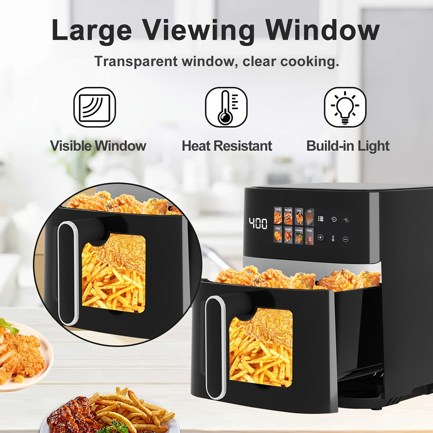 5-quart Large Capacity Air Fryer With 8 One-Touch Preset Functions, 6-in-1 Multi-Function Air Fryer With Smart Cook Program, Stainless Steel Rack Basket, Viewing Window, Interior Light