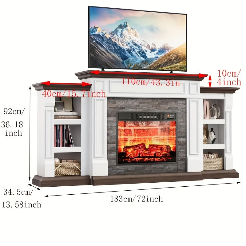 72" Electric Fireplace With Mantel, Fireplace TV Stand For TVs Up To 80 Inch, 1400W, Freestanding, Remote Control, Timer, Realistic Log And Flame Effect, Adjustable Temperature & Brightness For Home Bedroom Living Room Indoor