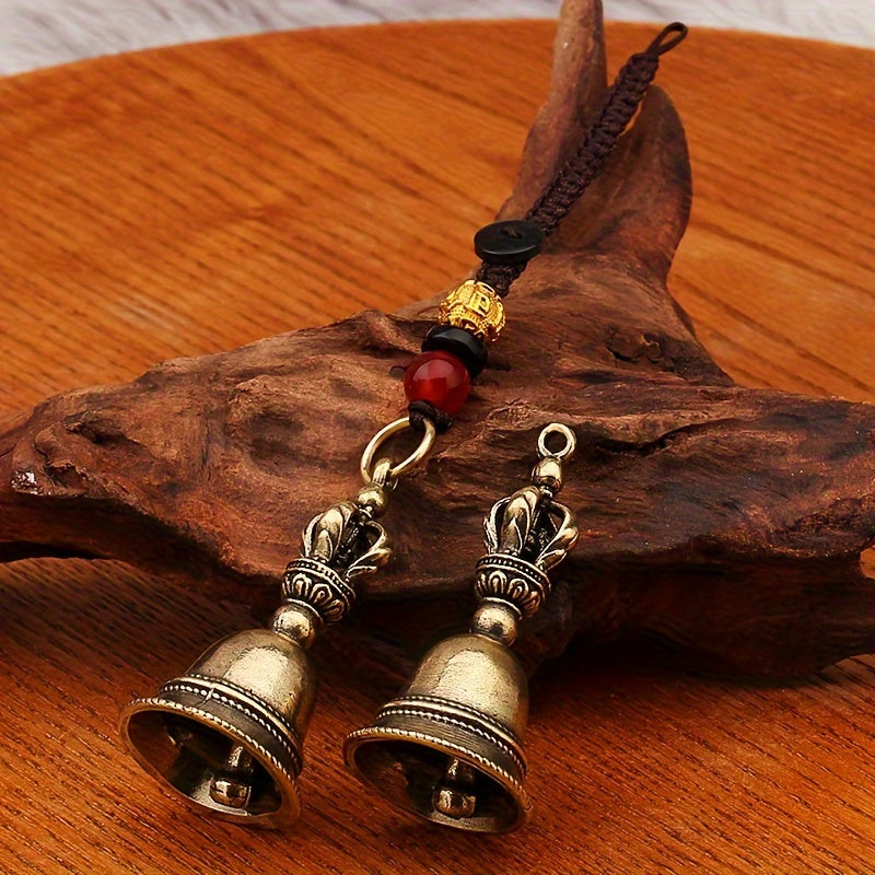 2pcs Tibetan Handcrafted Copper Singing Bowl Pendants, Bronze Demon Pestle Bell Charms for Meditation and Healing