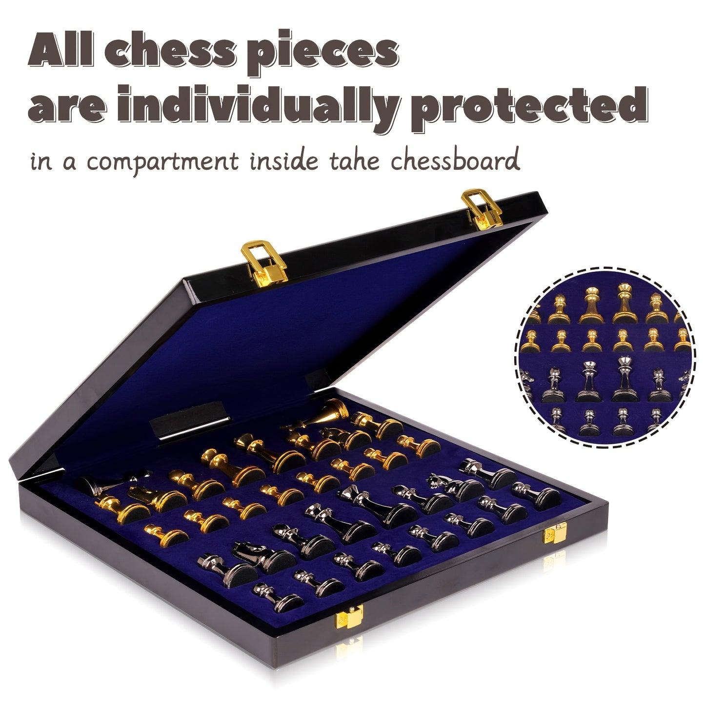 Metal Chess Set For Adults – Marbling Chess Board With Chess Pieces – Travel Chess Sets With Extra Queens With Zinc Alloy Metal Pieces – Ideal For Beginners And Professional Players