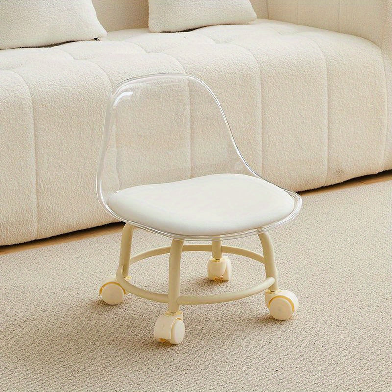 Transparent Stool with Universal Wheels, Durable, Suitable for Office Spaces, 2 Colors to Choose From, Crystal Transparent Coffee Color, Transparent White Silent Stool Rotating Internet Famous Chair