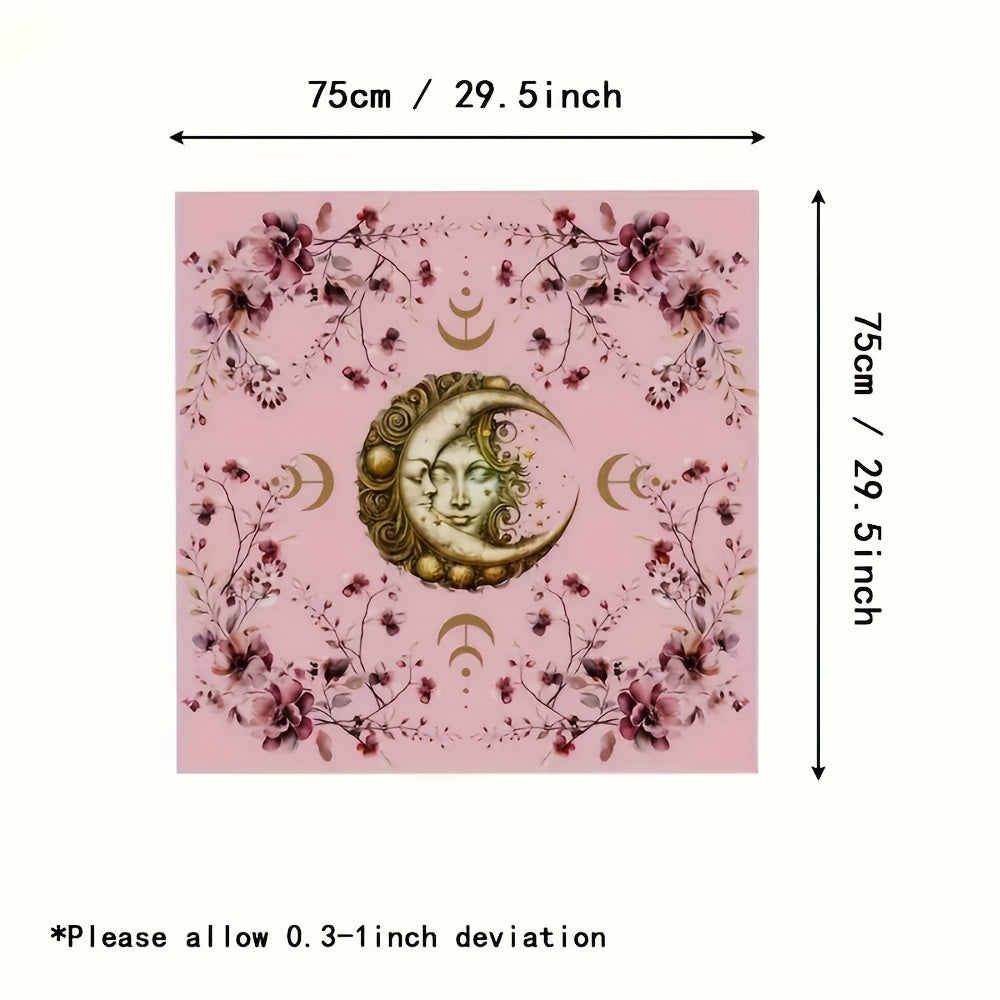 Moon God Pink Phase Altar Cloth - Mystical Tarot Witch Divination Tablecloth, Square Polyester Reading Mat For Room & Dorm Decor