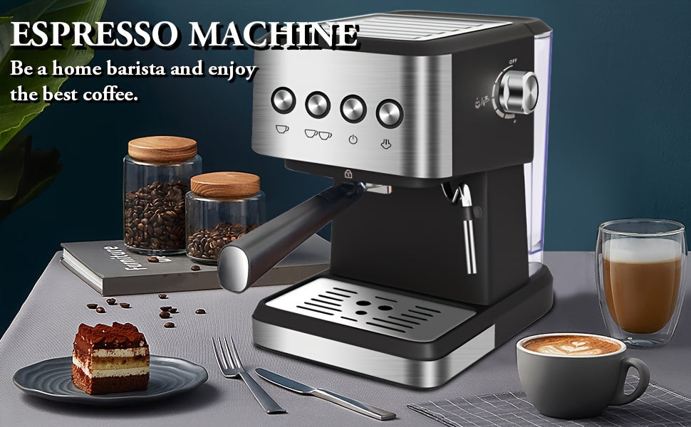 20 Bar Espresso Machine, Stainless Steel Espresso Coffee Machine For Cappuccino, Latte, Automatic Espresso Machine With 1.5L Removable Water Tank, Powerful Steam Wand, Built-In Milk Frother, One-Touch Single Or Double Shot