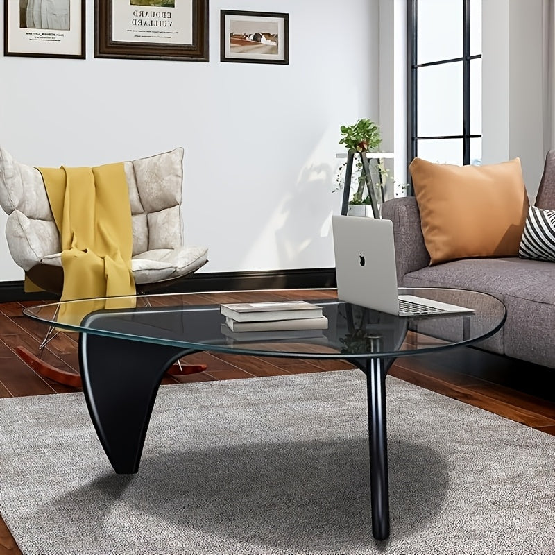 Glass Coffee Table Modern Mid-century Coffee Table Triangle Smooth Edge Coffee Table for Living Room Farmhouse Coffee Table Small Stylish Living Room Furniture Easy to Install