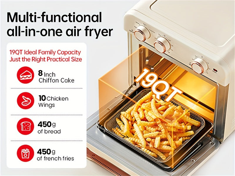 Hauswirt Air Fryer Conventional Oven K3, 6-in-1 Combo, 19L Extra Capacity Air Fryer, Baking And Frying Integrated, 1250 Watts, 150°F - 450°F, Non-Stick, Stainless Steel, Online Recipe Booklet