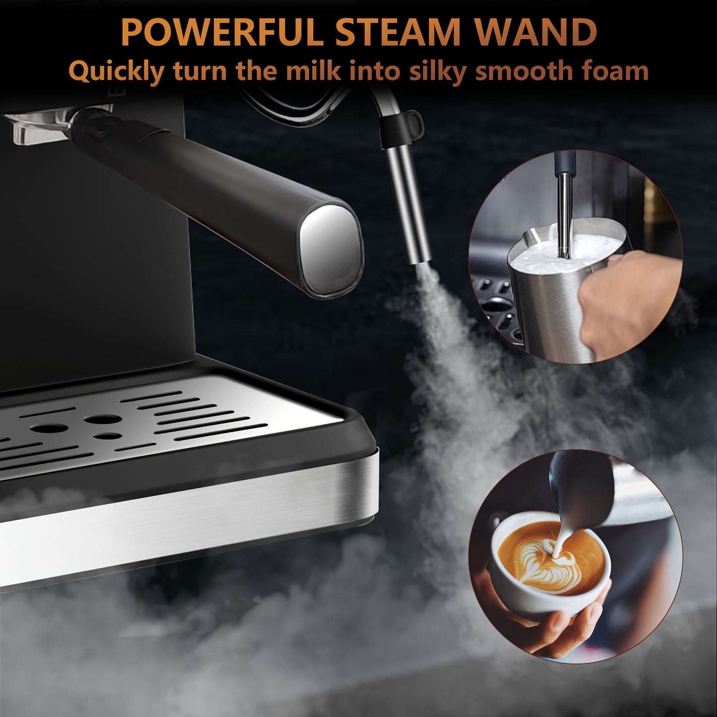 Espresso Machine 20 BAR, Cappuccino & Latte Machine With Built-In Milk Frother, One-Touch Single Or Double Shot, 1.5L Water Tank, Stainless Steel, Intelligent Temperature Control With Build-in Thermometer