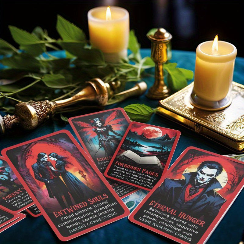 Blood Moon Oracle Cards - 40pcs Gothic Red & Black Halloween Deck with Meanings, Perfect Beginner's Guide for Friends and Family