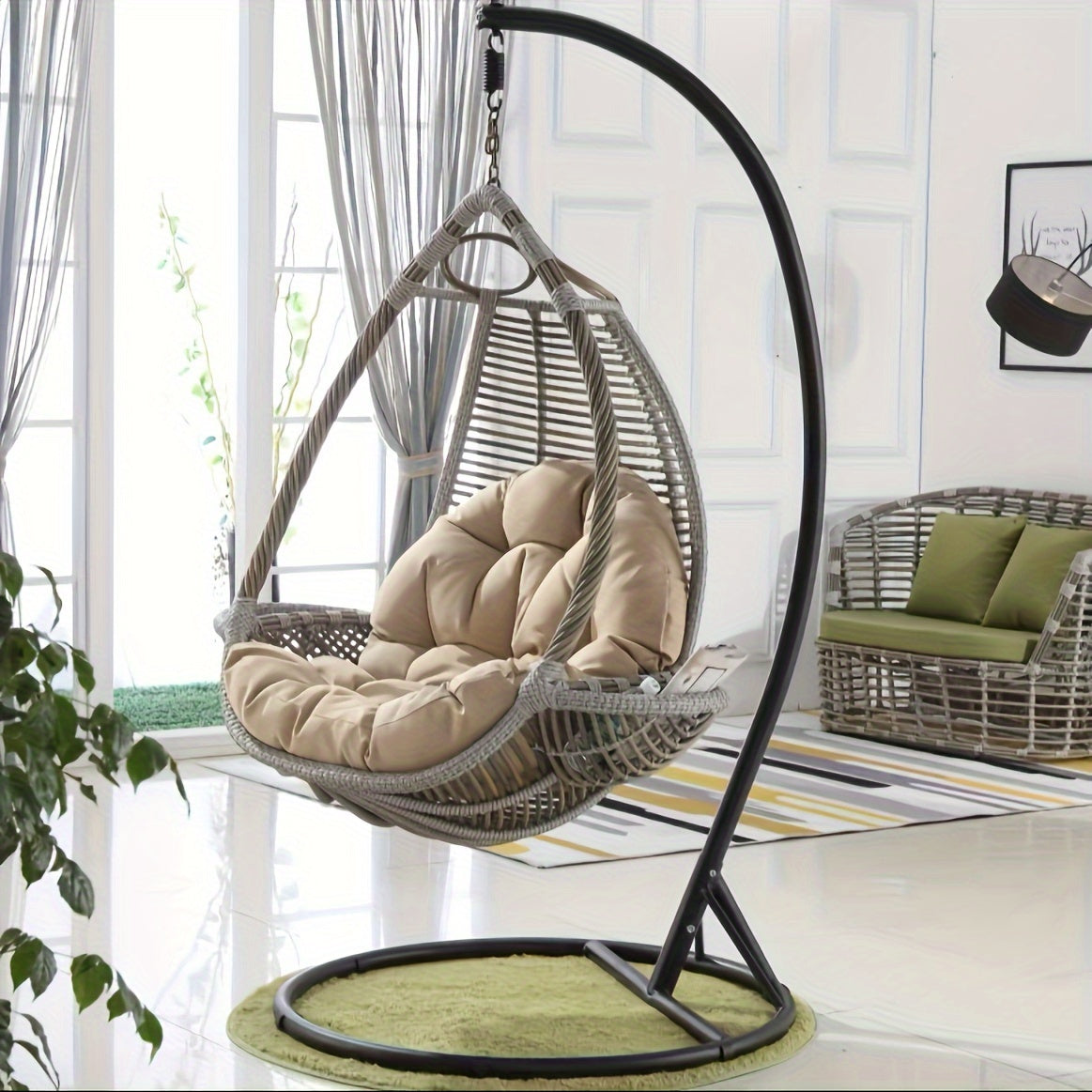 Luxury Thick Hanging Chair Cushion - Classic Style, Hand Wash Only, Perfect for RV Outdoor & RV Living Room Decor, Polyester Fiber, 300-350g Square, No Printing