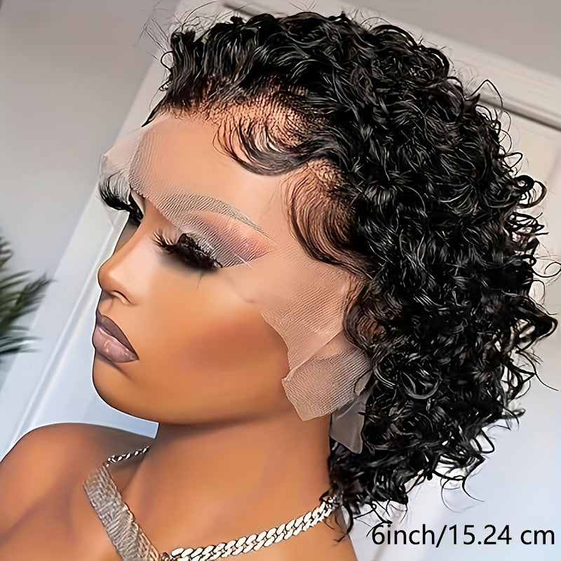 Pixie Cut Wig Short Curly Lace Front Human Hair Wigs for  Women Brazilian Water Wave 13x1 Transparent Lace Wigs (1B# 99J  T1B/99J)