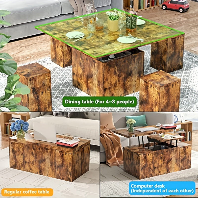 39.4"Modern Coffee Lift Table Dining Table, 3 In 1 Multi-Function Coffee Table With Storage For Living Room, Small Coffee Table For Dining Reception Room.