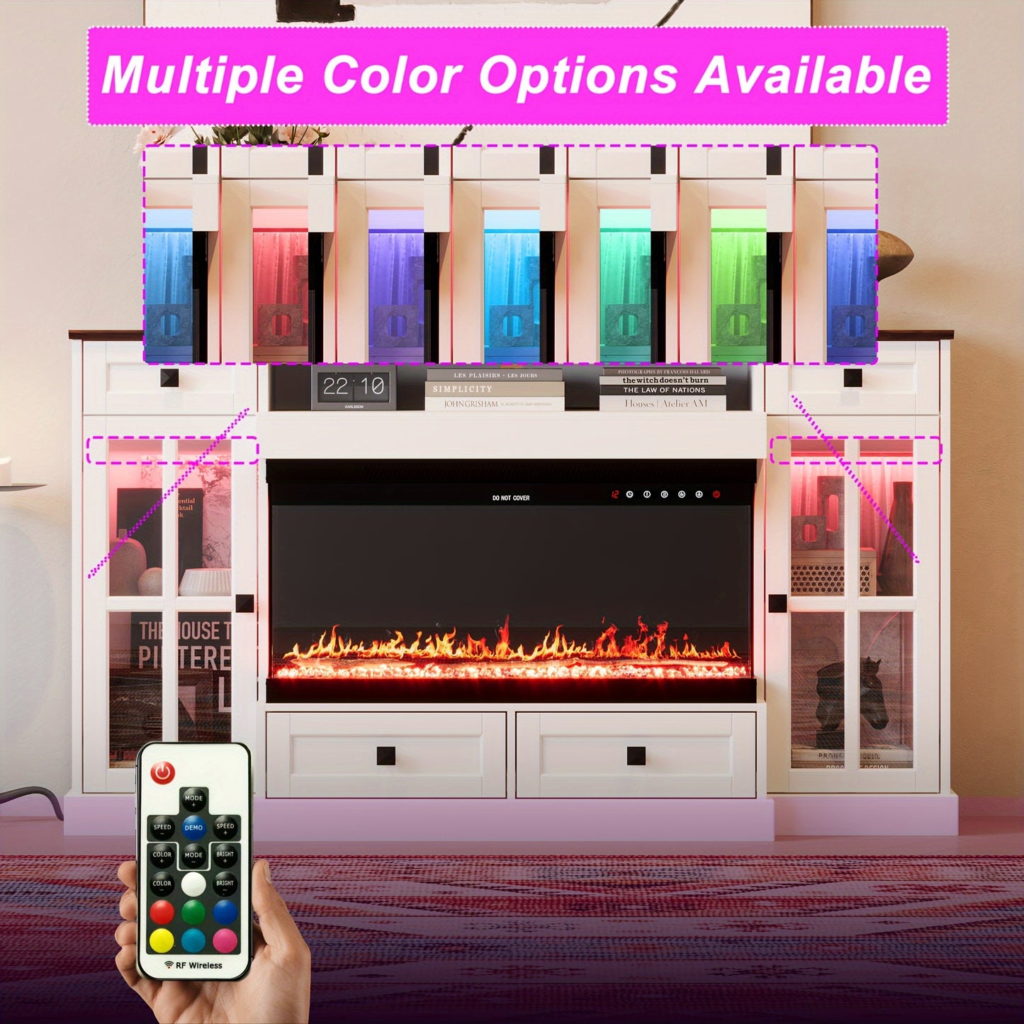 Modern LED Fireplace Cabinet With Remote Control - Multi-Color Lighting & Ample Storage