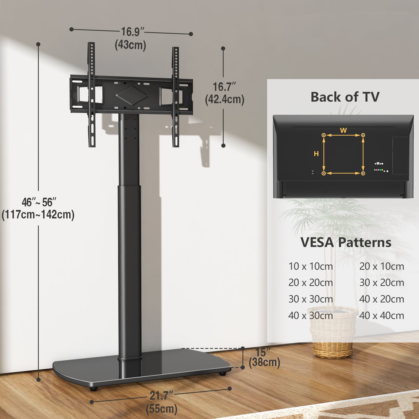 Rfiver Swivel TV Floor Stand with Mount for Apple TV/Roku Ultra, Universal for 32-65 Inch LCD LED Flat Screen, Height Adjustable TV Mount Stand with Shelf, Space Saving Corner TV Stand for Home Office