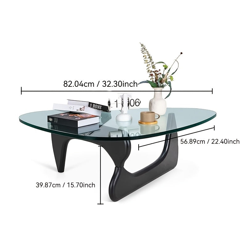 Glass Coffee Table Modern Mid-century Coffee Table Triangle Smooth Edge Coffee Table for Living Room Farmhouse Coffee Table Small Stylish Living Room Furniture Easy to Install