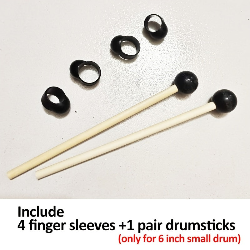 6-Inch Ethereal Drum Accessory Set with 1 Pair Birchwood Drumsticks and 4 Finger Covers, Lotus Steel Tongue Drum Mallets, Soft Rubber Head Drumsticks for Percussion Instruments